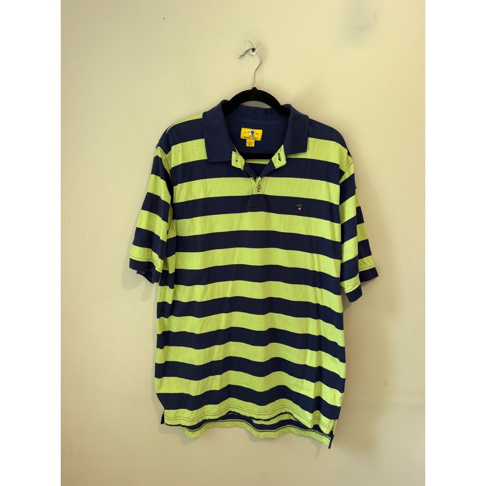 Duck Head Mens Navy Blue Lime Green Striped Jersey Polo Shirt SP-1400 L